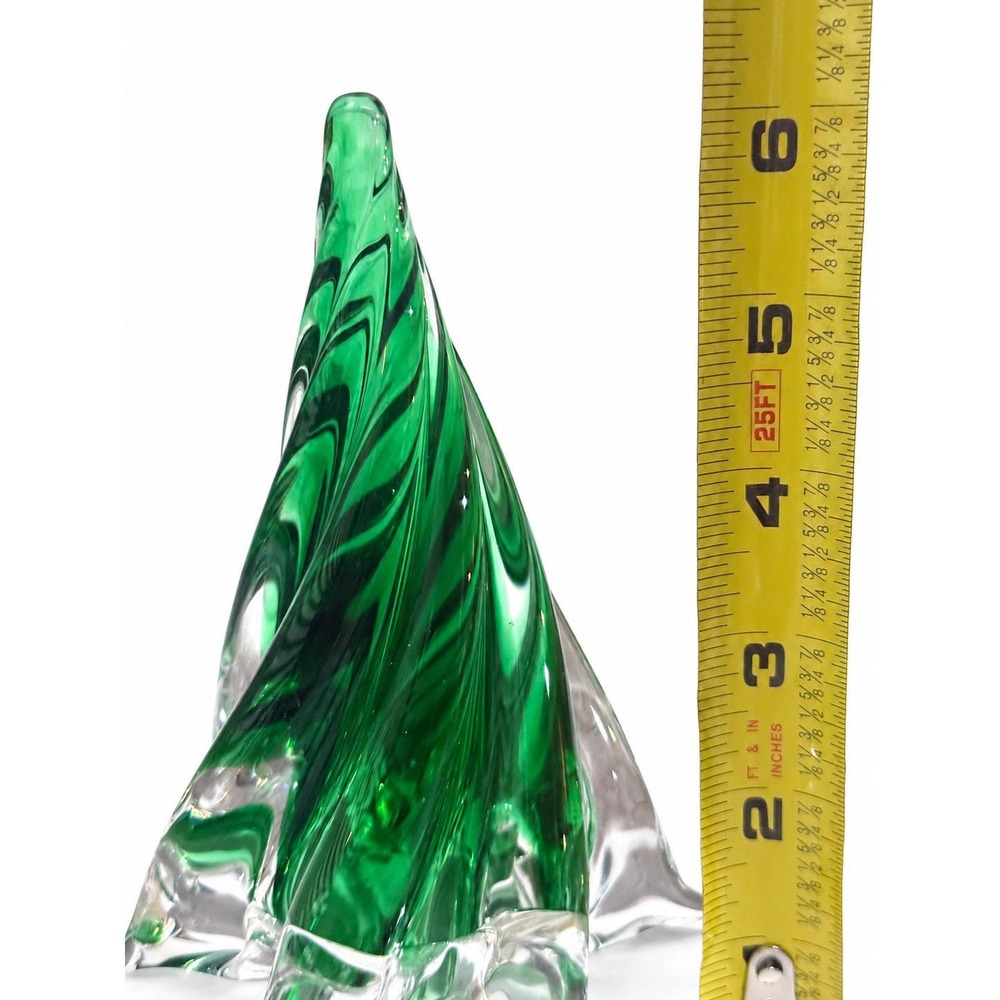 Vintage Murano Style 6" Green Clear Hand-Blown Art Glass Christmas Tree Figurine - Picture 6 of 7